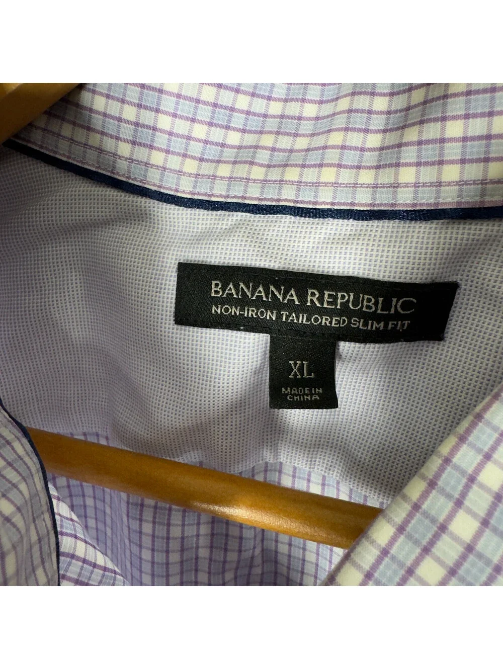 Banana Republic Shirt Men XL Blue Plaid Button Up Collared Taylored Slim Fit